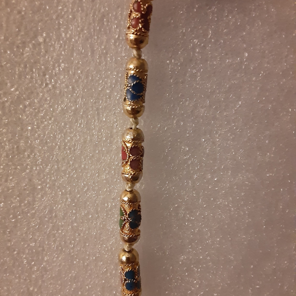 Elegant Multicolor Beaded Necklace Vintage Cloisonne - Picture 4 of 4